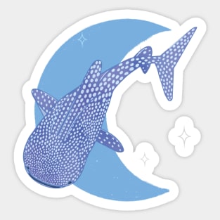 Whale Shark Crescent Moon - Blue Sticker